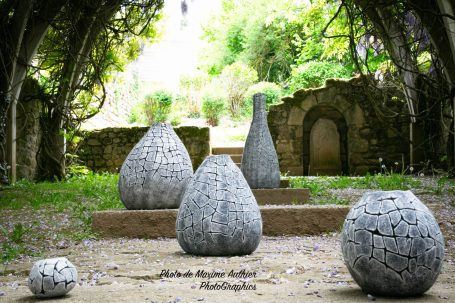 Pots craquelés gris en nature 